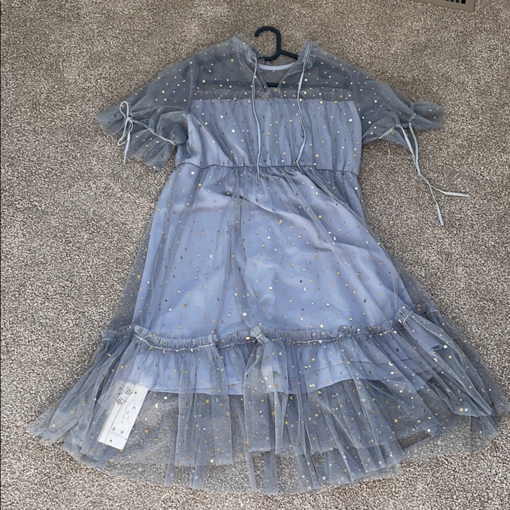 NWT gray blue star and moon embellished dress